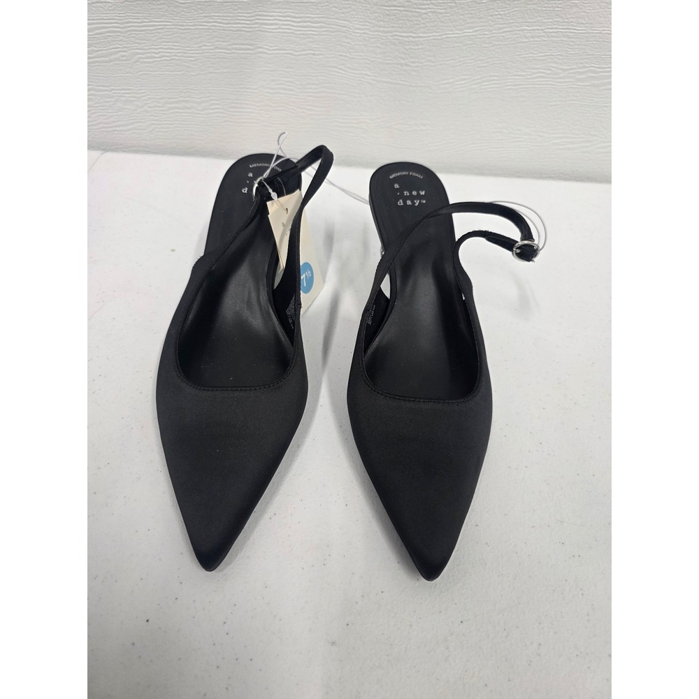 A New Day Black Slingback Pointed Toe Rhinestone Ball Heel Pumps 7.5